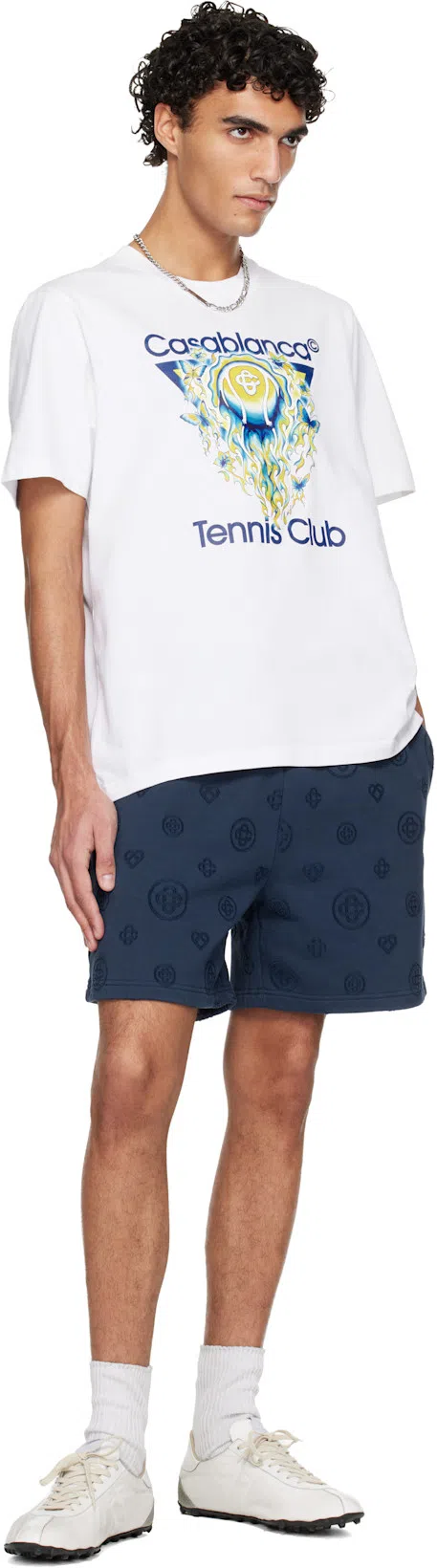 CASABLANCA Men White Crewneck T-shirt With Logo Print On The Front In Cotton Man