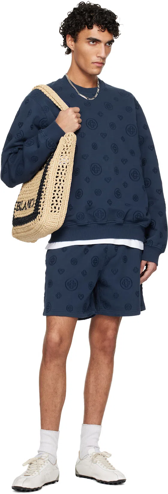 CASABLANCA Men White Crewneck T-shirt With Logo Print On The Front In Cotton Man