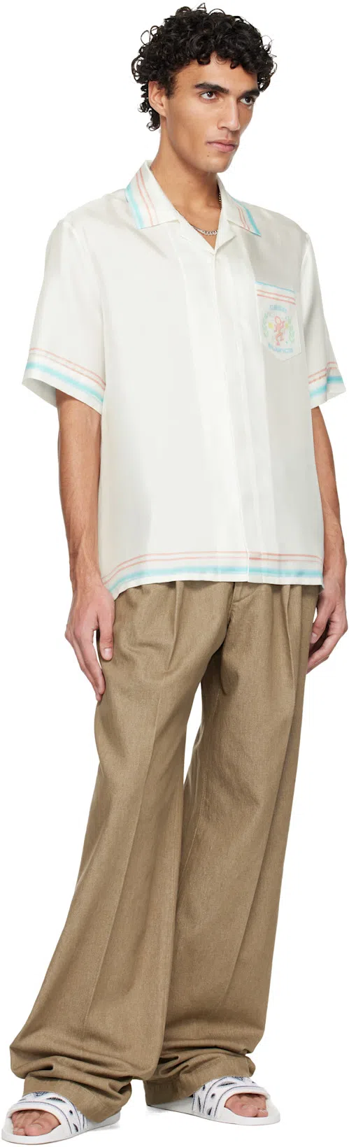 CASABLANCA Silk Shirt Short Sleeves Graphic Print Pocket In White