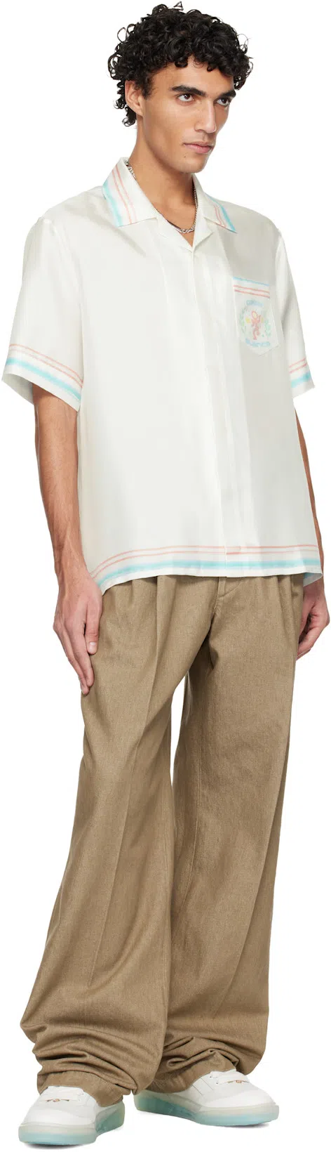 CASABLANCA Silk Shirt Short Sleeves Graphic Print Pocket In White