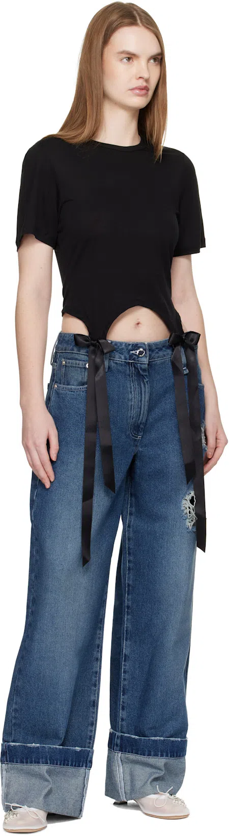 SIMONE ROCHA Blue Embellished Straight Leg Jeans