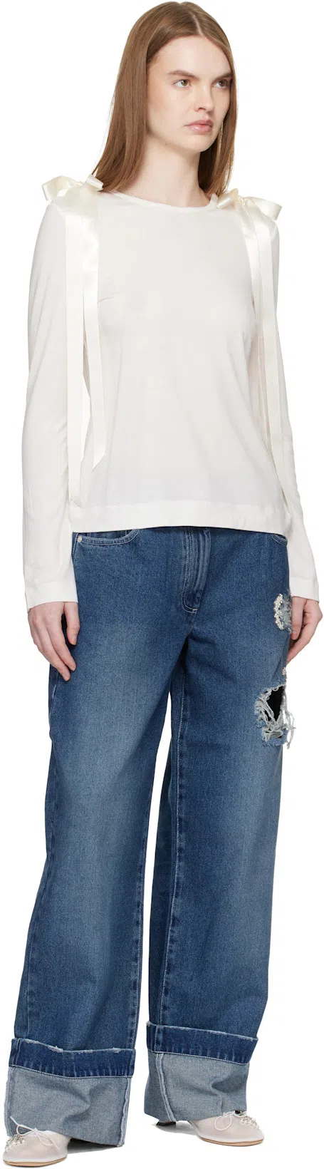 SIMONE ROCHA Blue Embellished Straight Leg Jeans