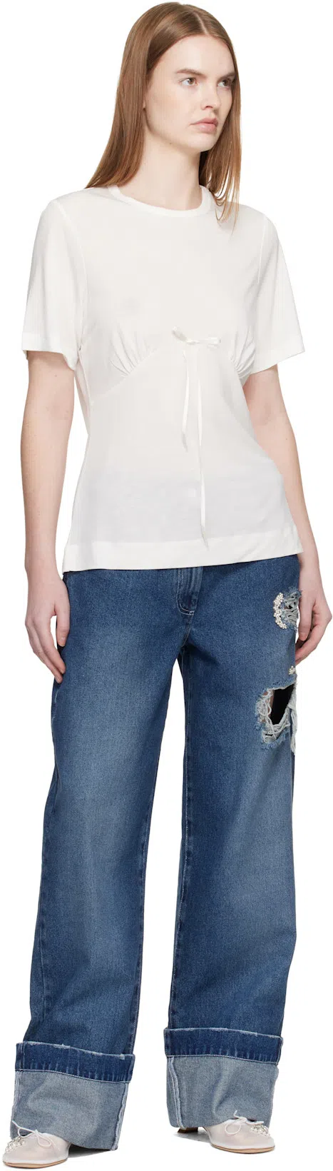 SIMONE ROCHA Blue Embellished Straight Leg Jeans