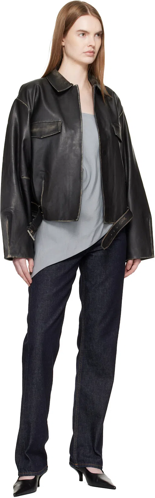 ST AGNI Belted Brushed-leather Jacket In Black