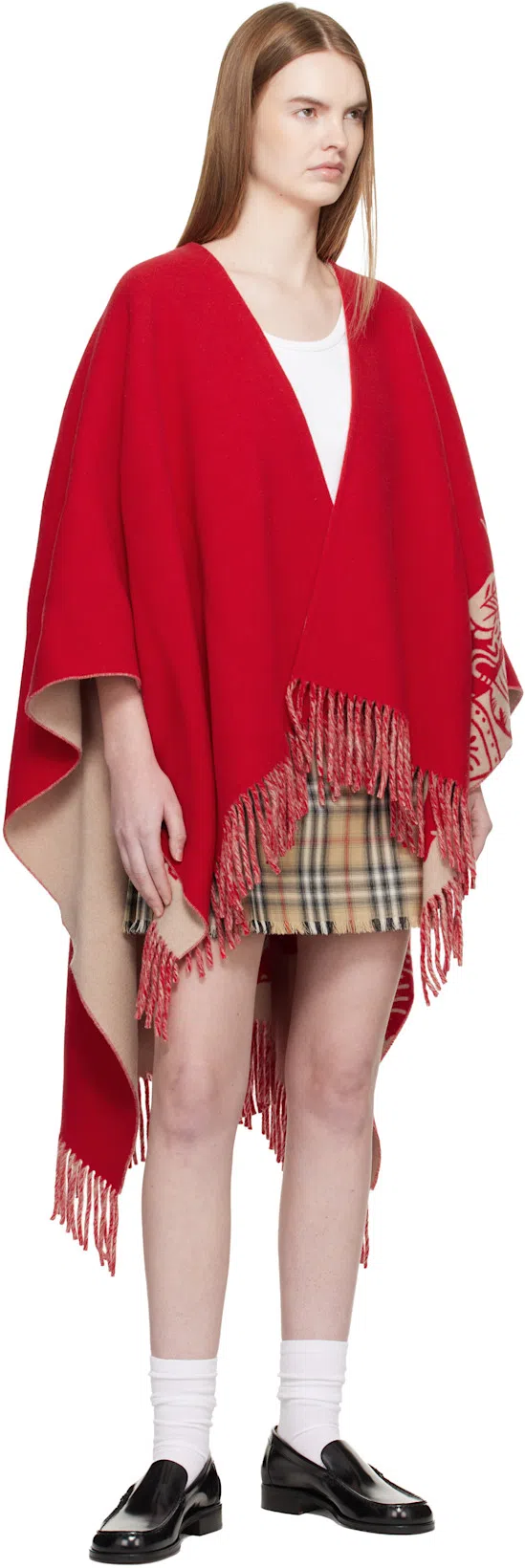 BURBERRY Women Beige Skirt With Adjustable Belt And All-over Check Motif In Wool Woman In Multi