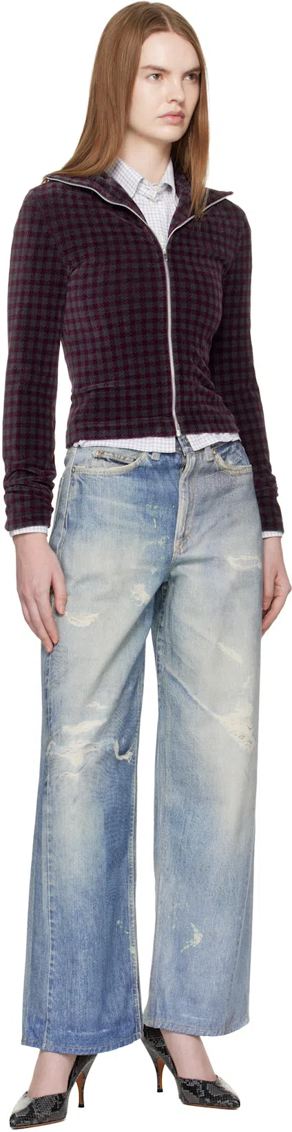 OUR LEGACY High Waist Boyfriend Jeans With Distressed Finish In Blue