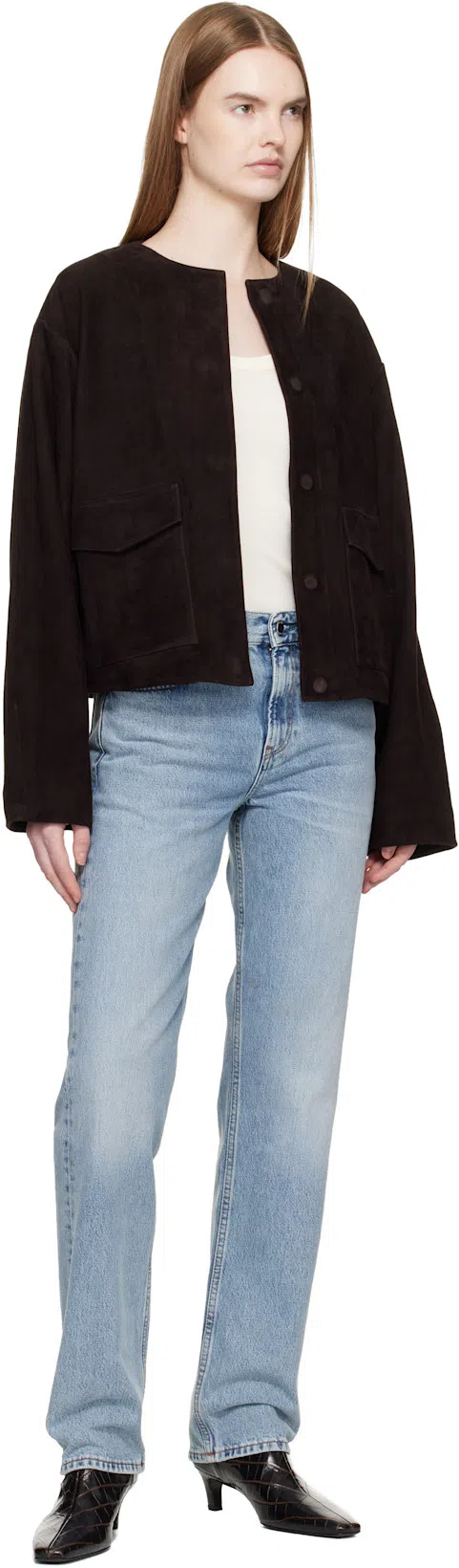 ST AGNI Brown Suede Utility Cocoon Bomber Jacket