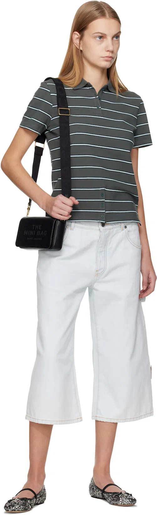 MARC JACOBS Mini Black Crossbody Bag With Engraved Logo In Hammered Leather Woman