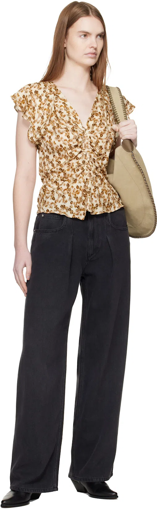 ISABEL MARANT Distressed Denim Trousers With Wide-leg Design In Black