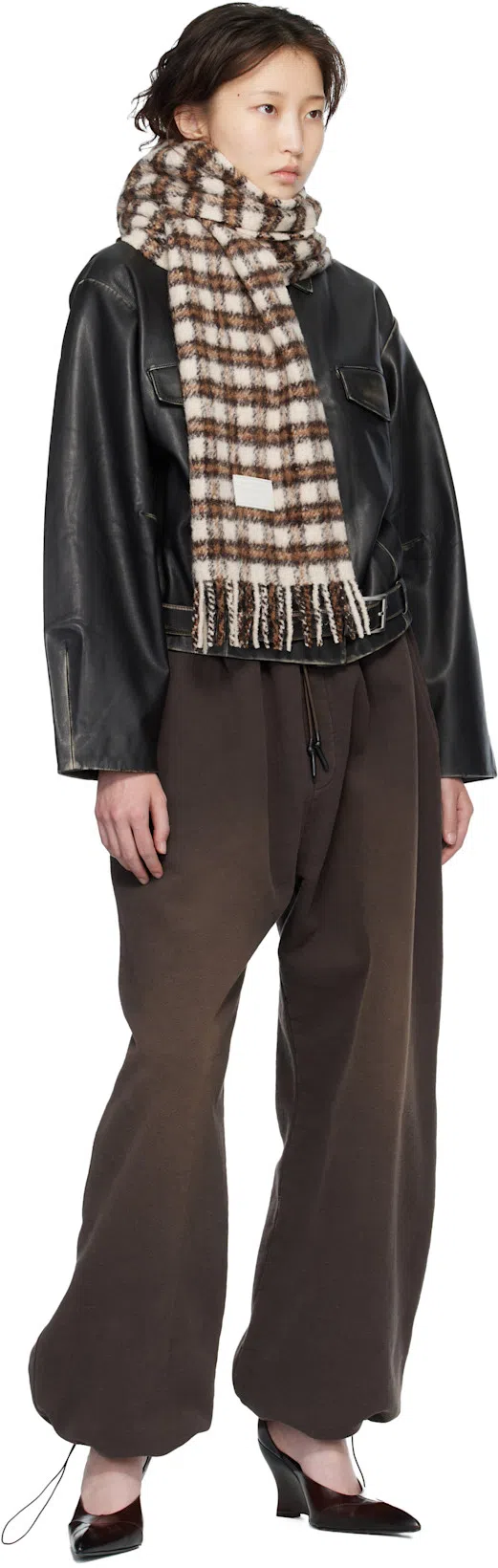 ST AGNI Belted Brushed-leather Jacket In Black