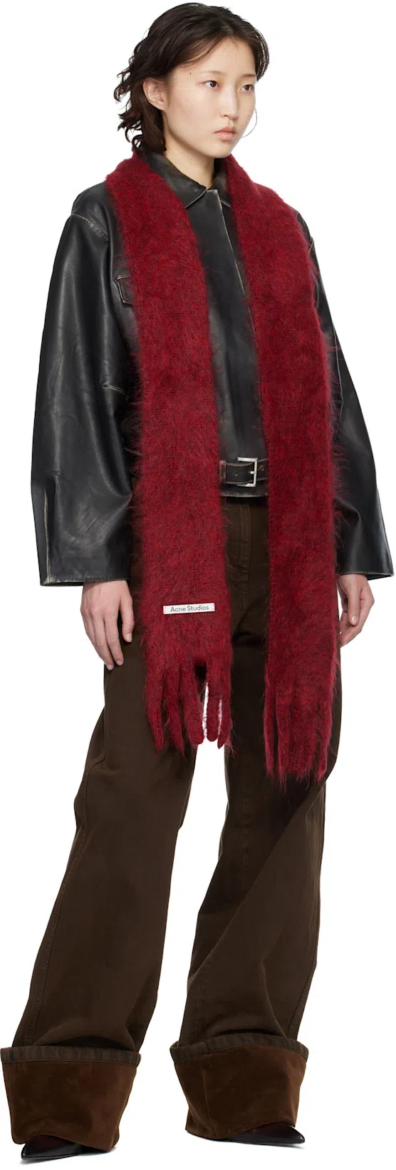 ST AGNI Belted Brushed-leather Jacket In Black