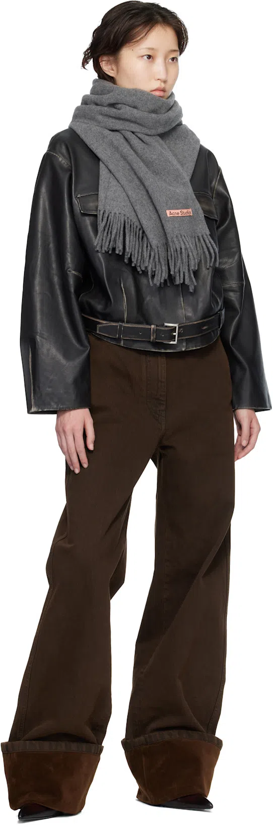 ST AGNI Belted Brushed-leather Jacket In Black