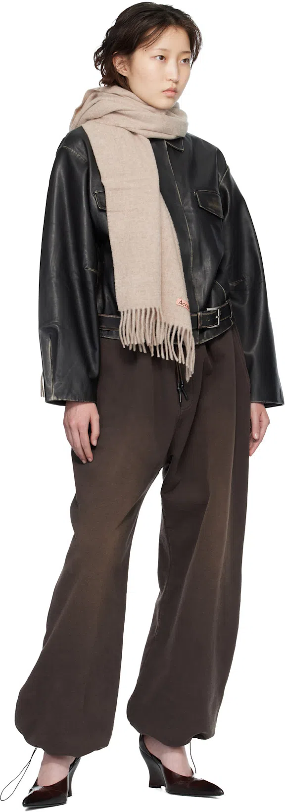 ST AGNI Belted Brushed-leather Jacket In Black