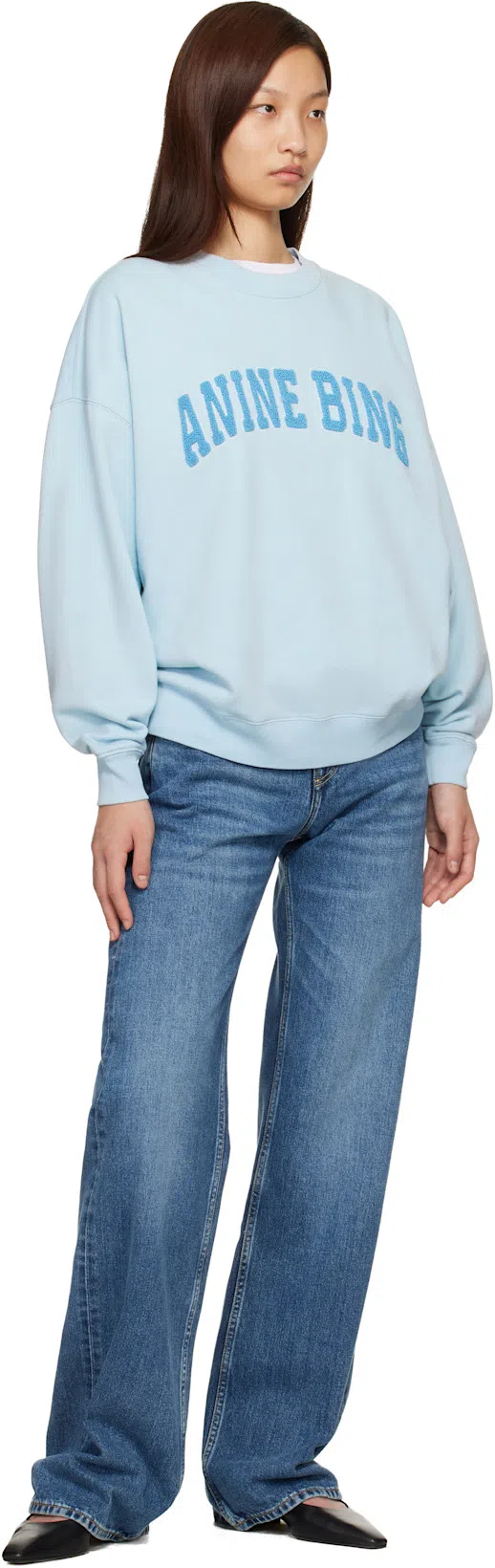 ANINE BING Women Light Blue Crewneck Embroidery Logo Sweatshirt, Xs Luxury Sweatshirts & Hoodies For Women Darv