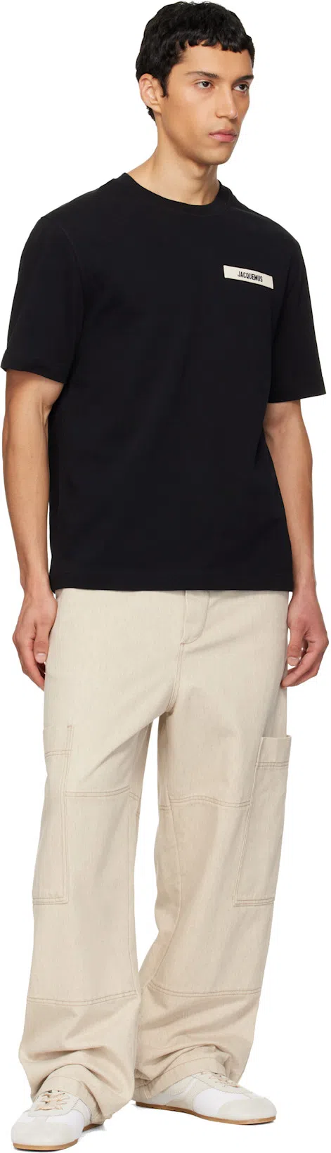 JACQUEMUS Minimalist Black Short-sleeve Cotton T-shirt With Patch Detail