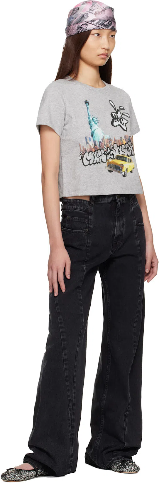 MAISON MARGIELA Black Jeans With Wide Leg And Four-stitch Moniker Logo In Denim Woman