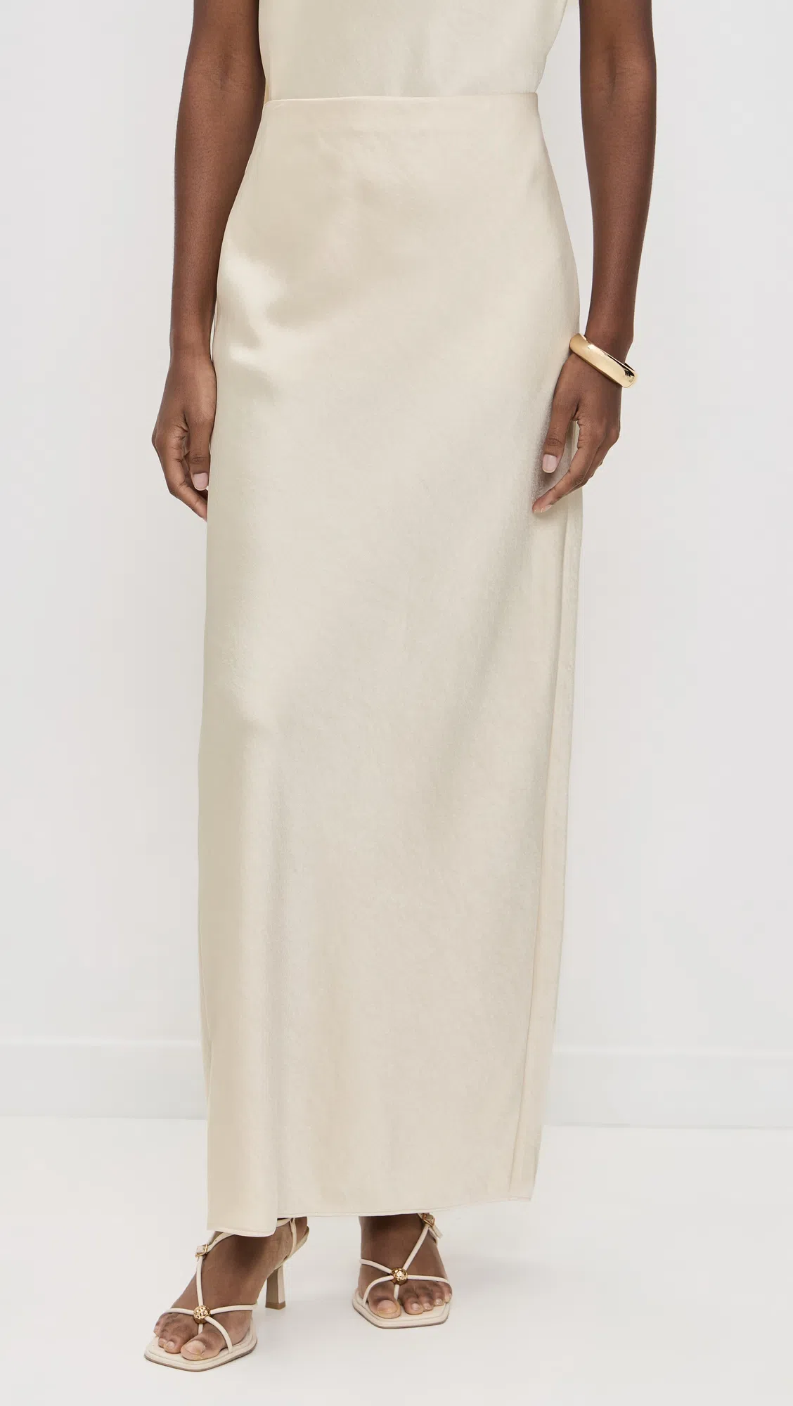 VINCE Draped Scarf-effect Satin Top In Neutral
