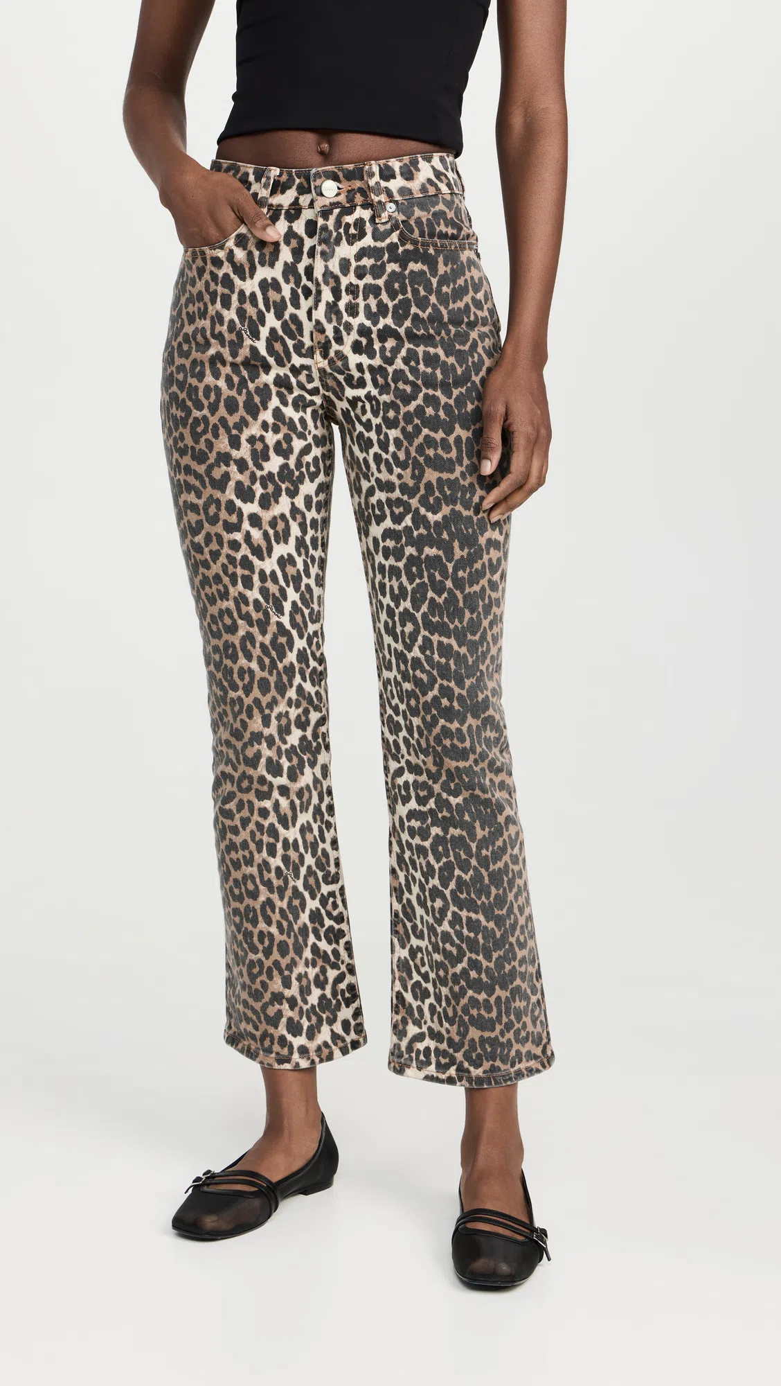 GANNI Wide-leg Animal Print High-rise Jeans With Belt Loops In Gray
