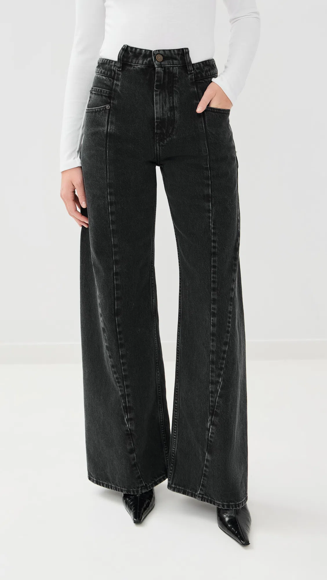 MAISON MARGIELA Black Jeans With Wide Leg And Four-stitch Moniker Logo In Denim Woman
