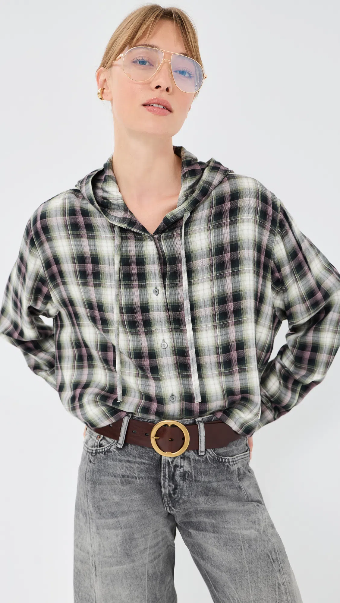 ACNE STUDIOS Hooded Nylon Silk Jacket Checked Pattern In Multi