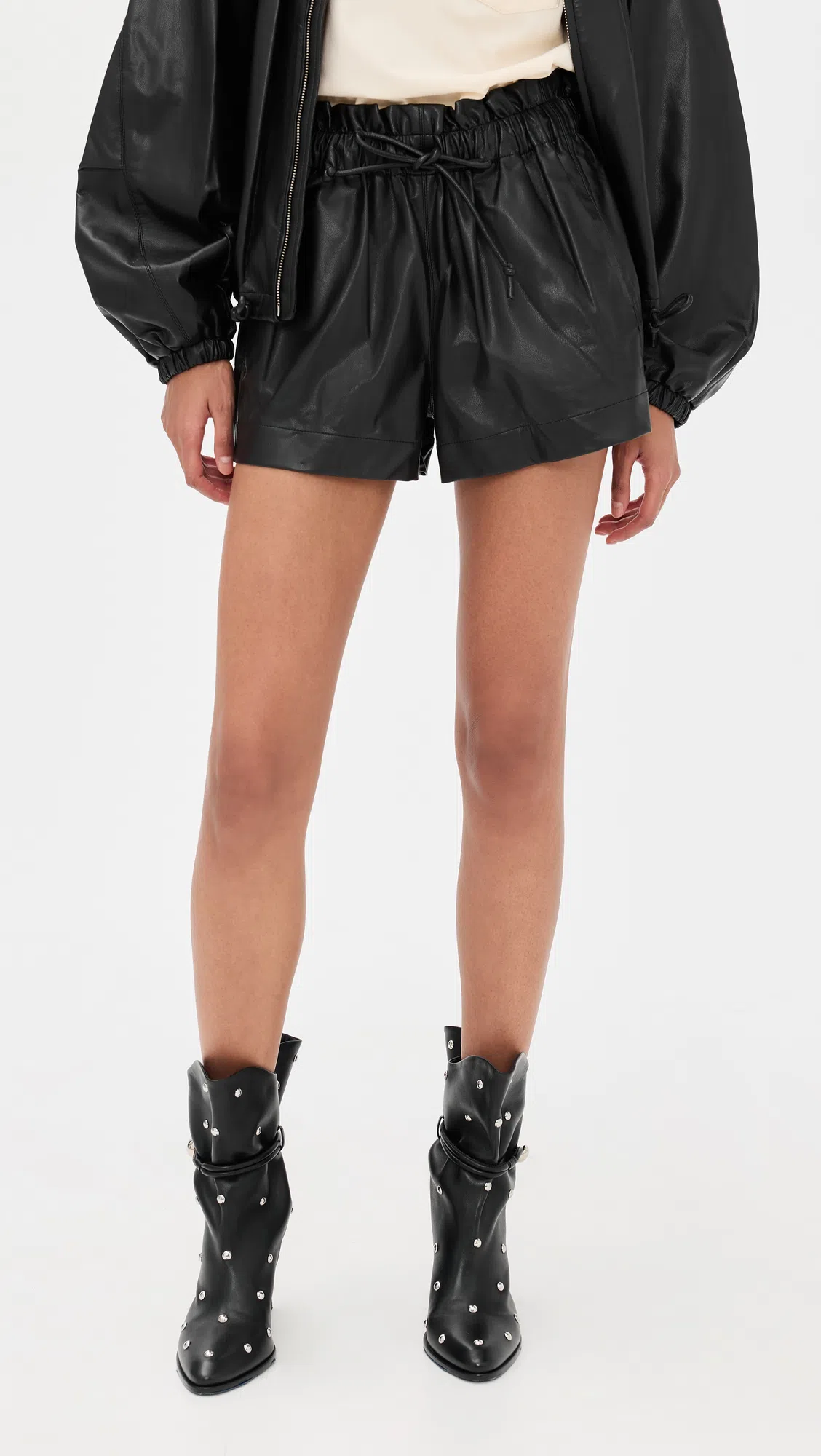 ISABEL MARANT ETOILE Women 'naline' Black Shorts With Drawstring Elastic Waist In Ecoleather Woman