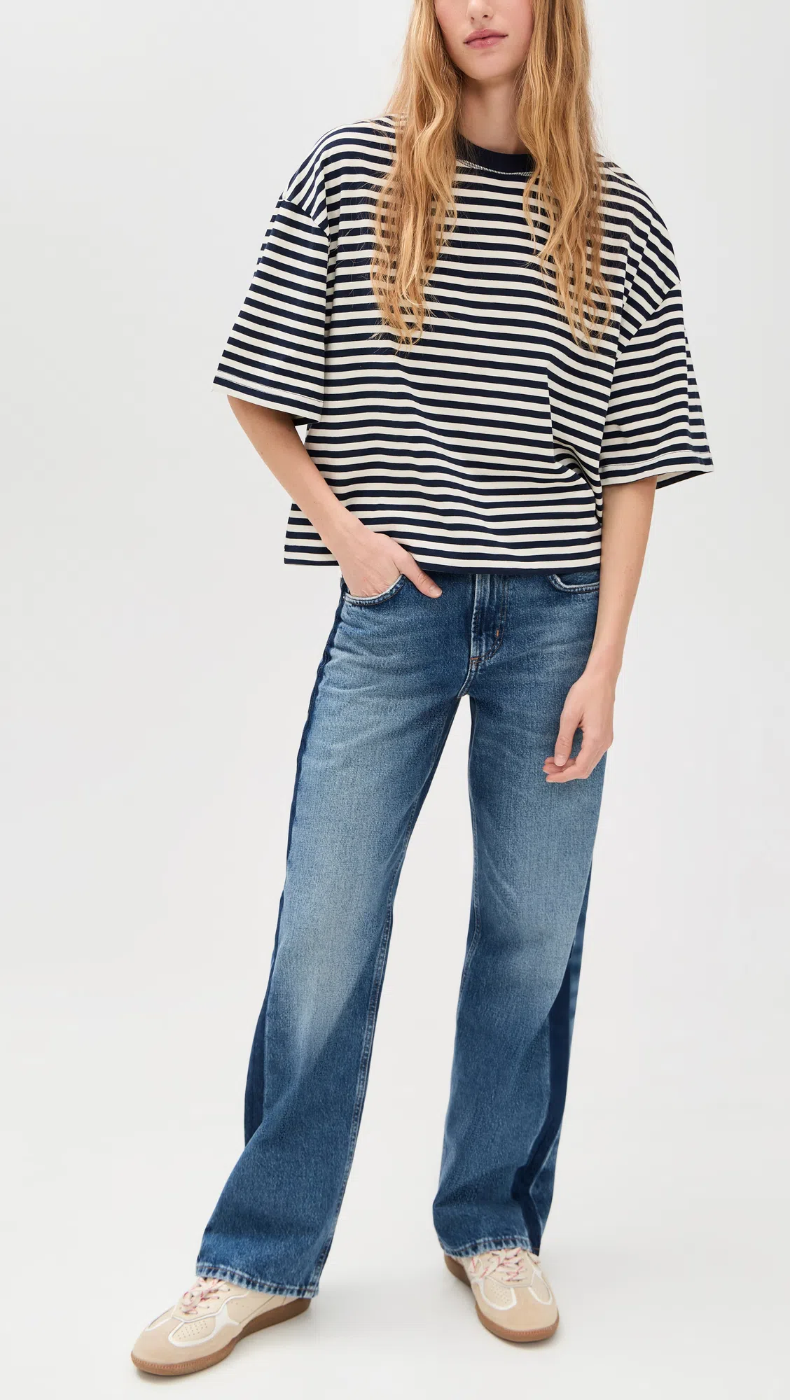 CITIZEN OF HUMANITY Citizens Of Humanity Lindz Tuxedo Stripe High Rise Easy Straight Jeans In Liro In Blue