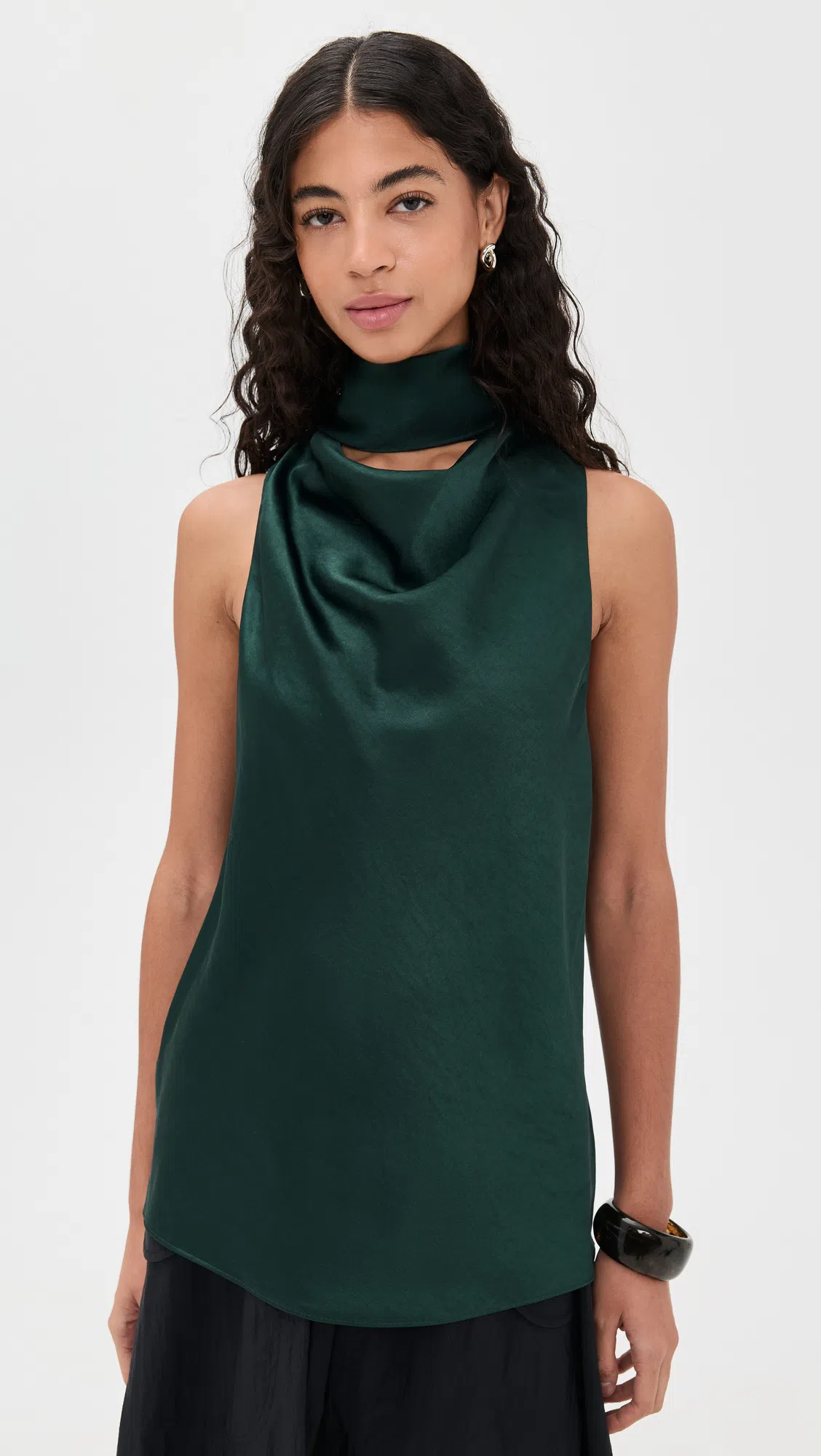 VINCE Draped Scarf-effect Satin Top In Neutral