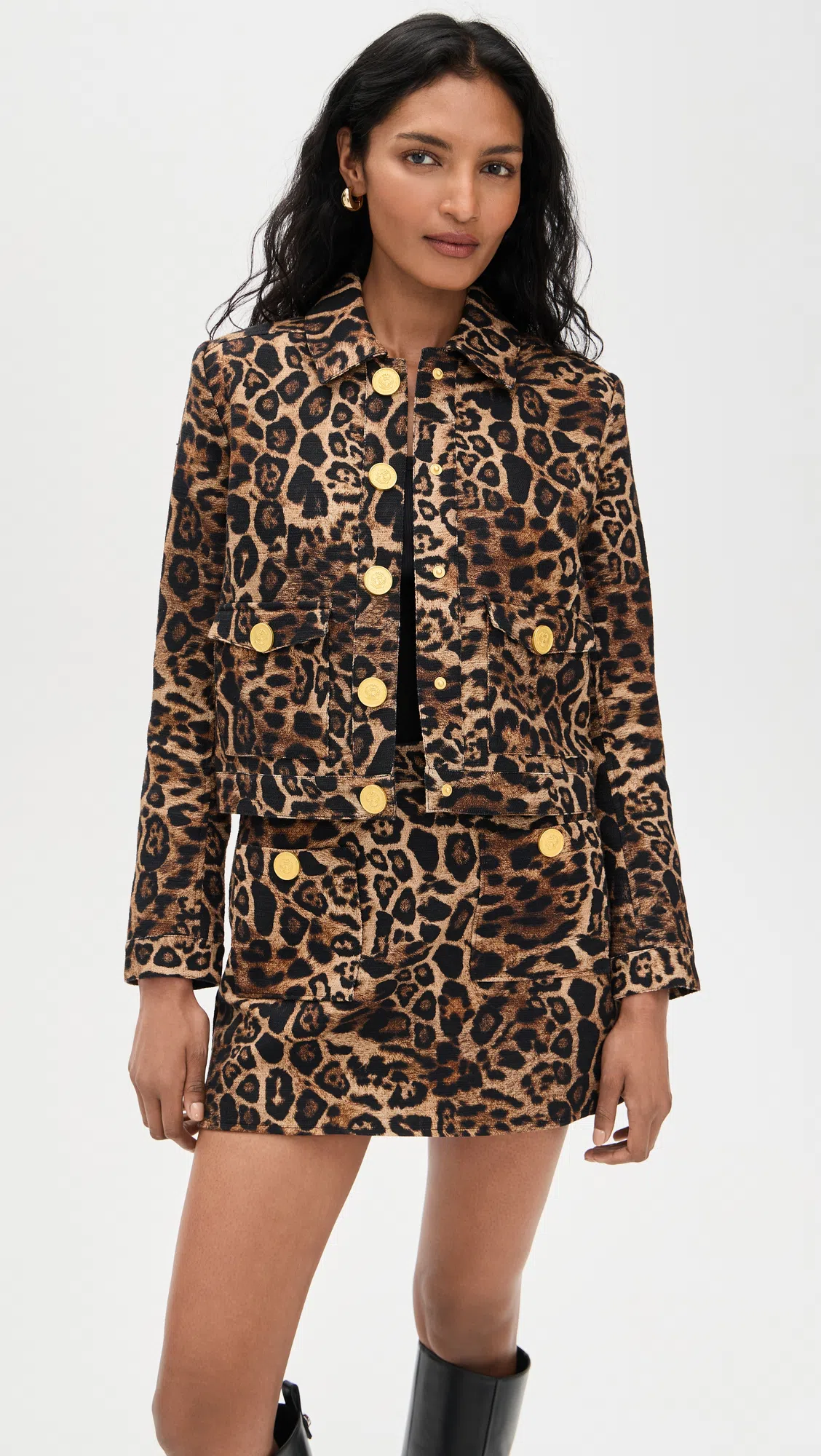 L'AGENCE Nyx Cropped Jacket In Brown Multi Patch Leopard