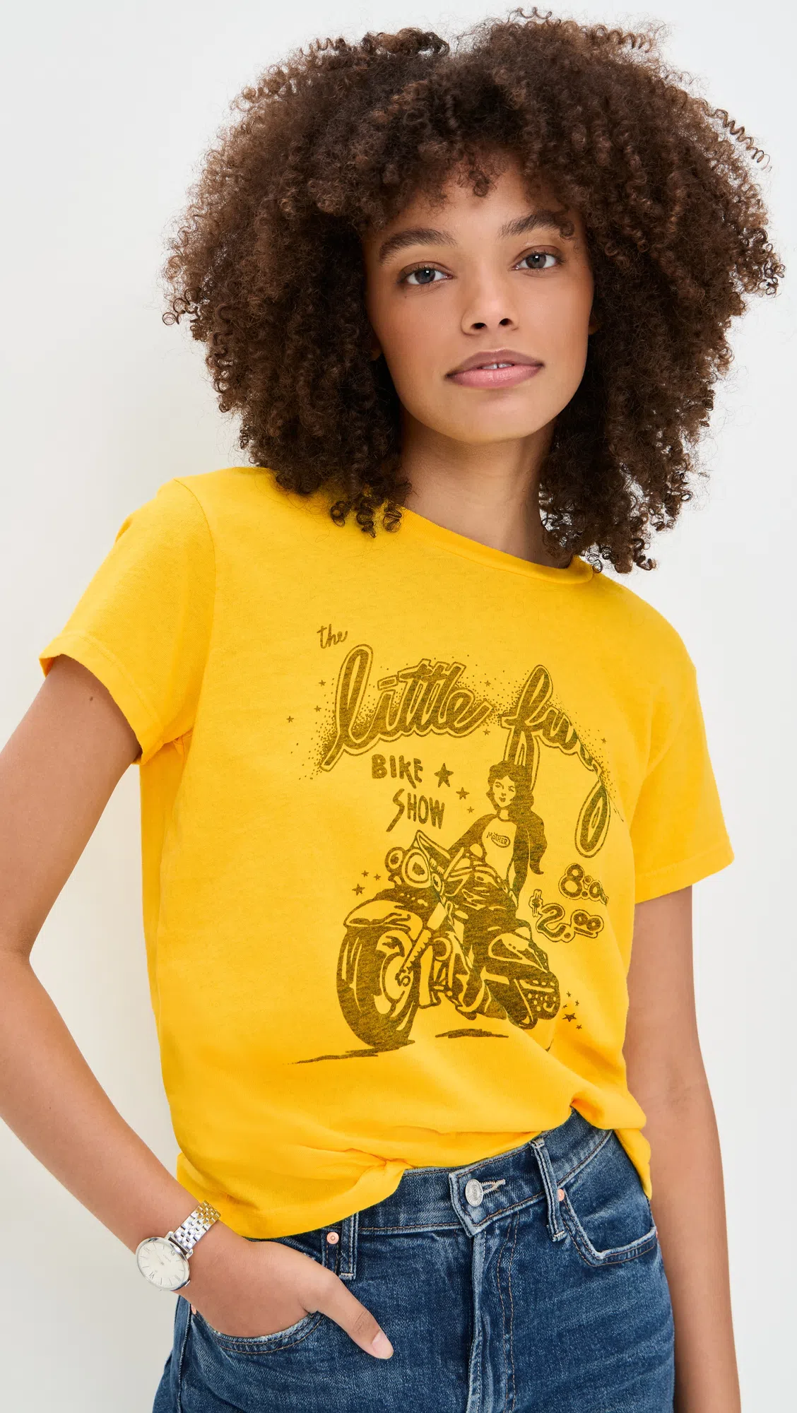 MOTHER Womens The Boxy Goodie Goodie Graphic-print Cotton-jersey T-shirt Little Fury In Yellow