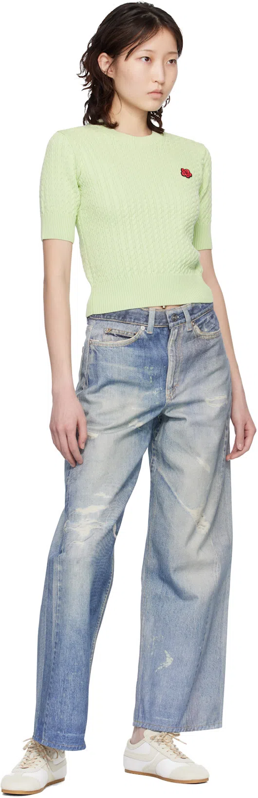 OUR LEGACY High Waist Boyfriend Jeans With Distressed Finish In Blue