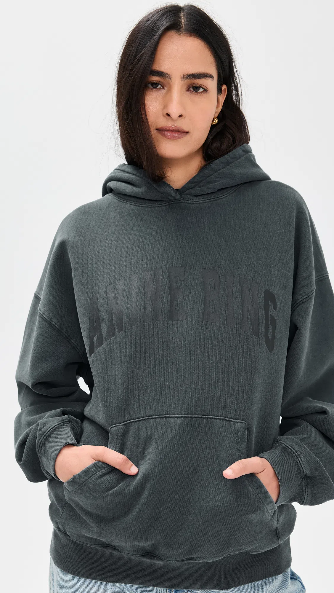 ANINE BING Oversized Grey Sweatshirt With Bold Branding And Relaxed Fit In Black