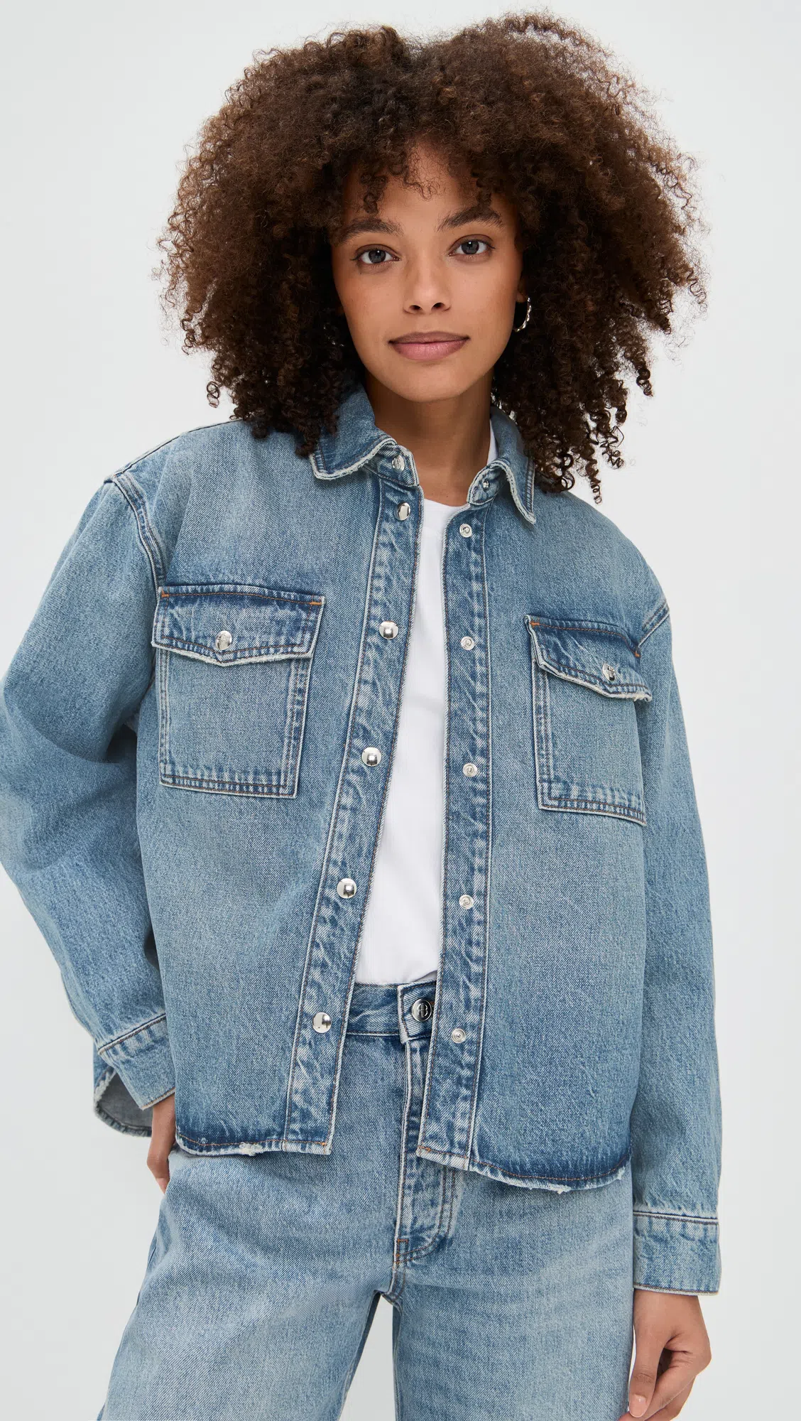 ANINE BING Womens Baltic Blue Paxton Oversized Denim Shirt