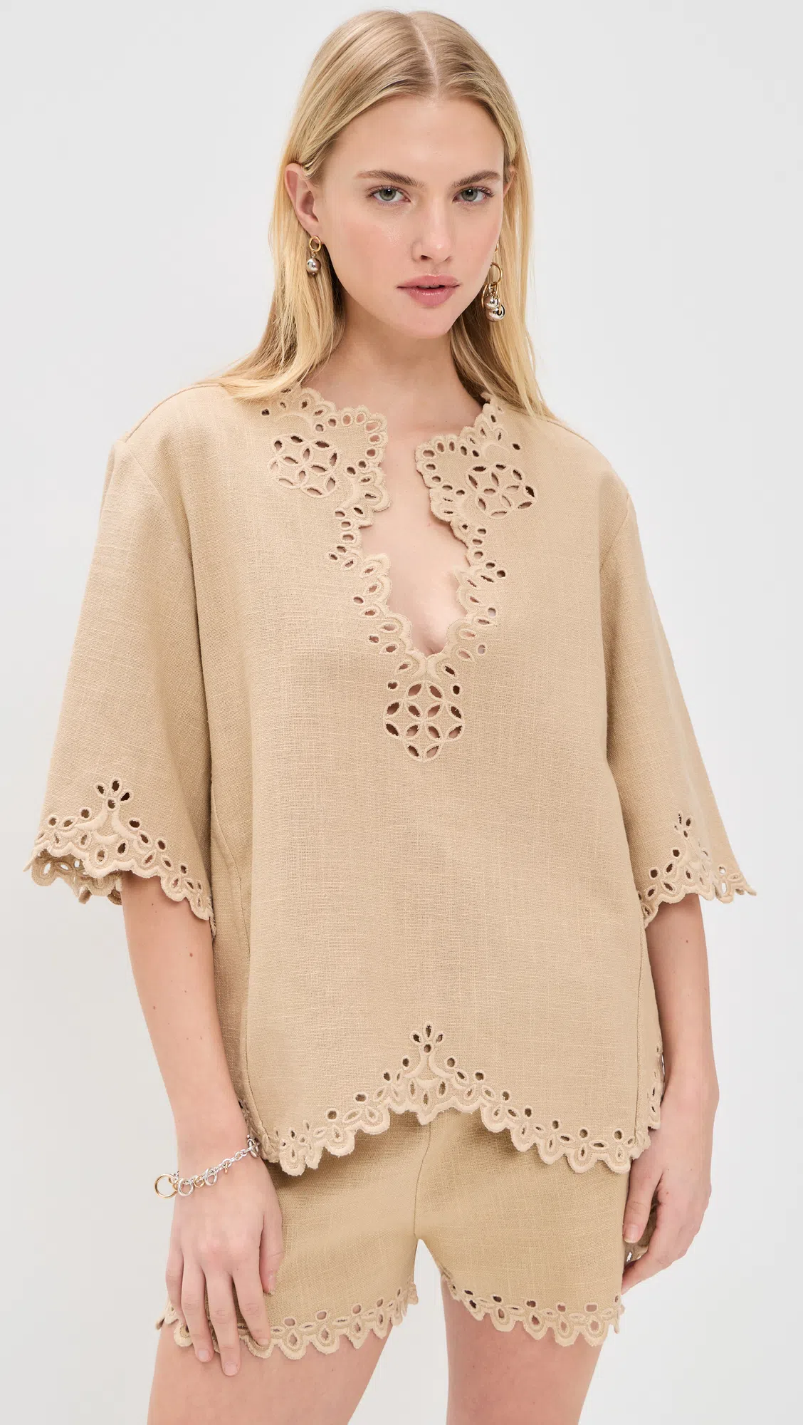 ISABEL MARANT ÉTOILE Blusa Bianca A Maniche Corte Con Scollo A V E Orlo Smerlato Marant Etoile In White