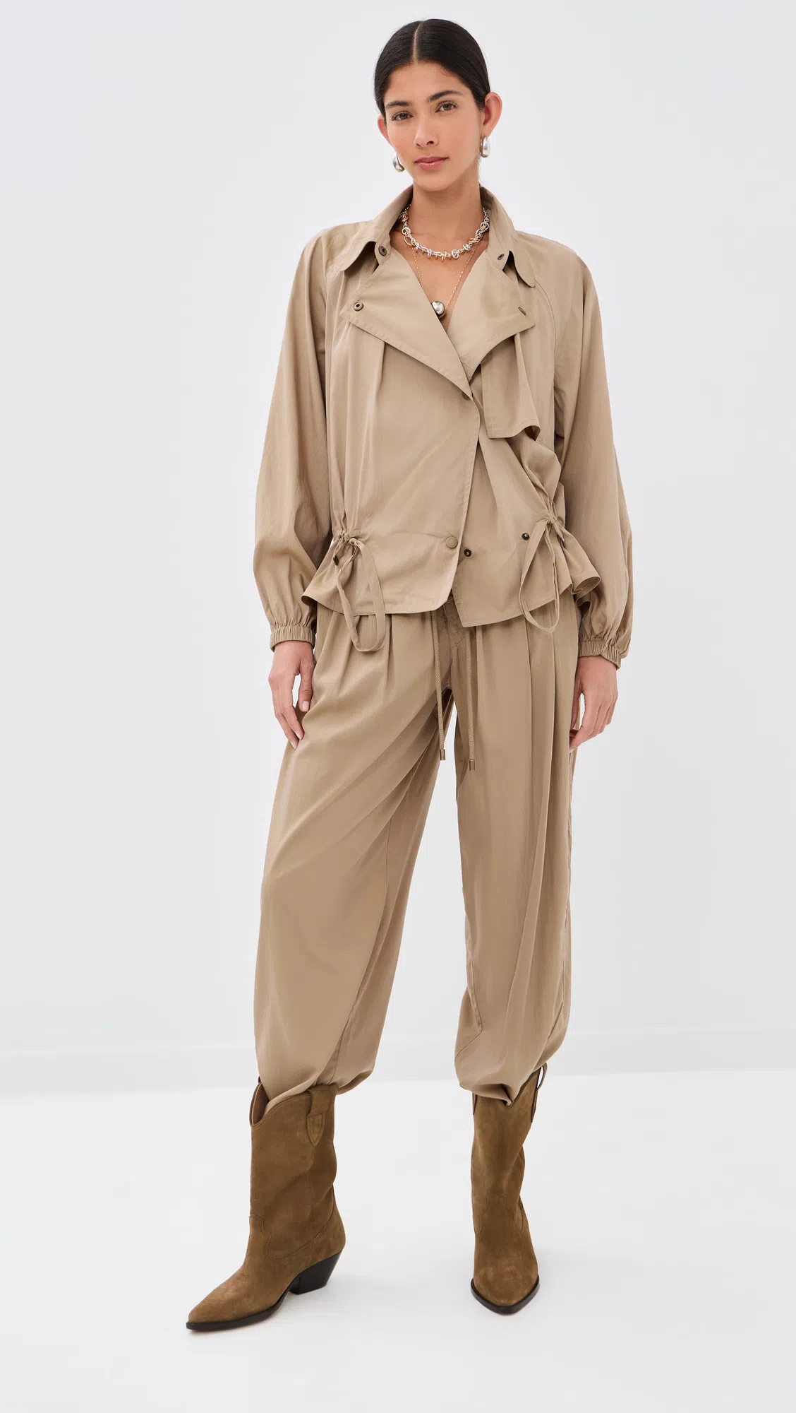 ISABEL MARANT Inaya High Waist Gathered Straight Leg Pants In Brown