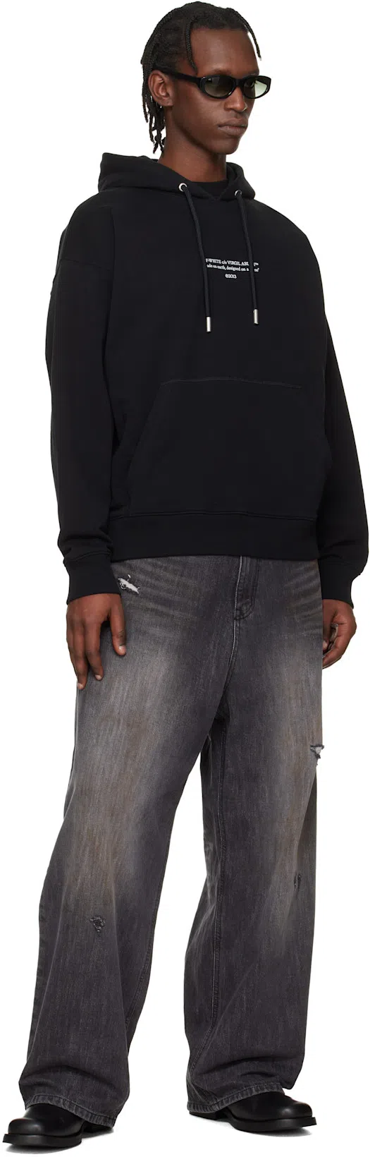 OFF-WHITE Black Oversized T-shirt With Contrasting Logo Lettering Print In Cotton Man