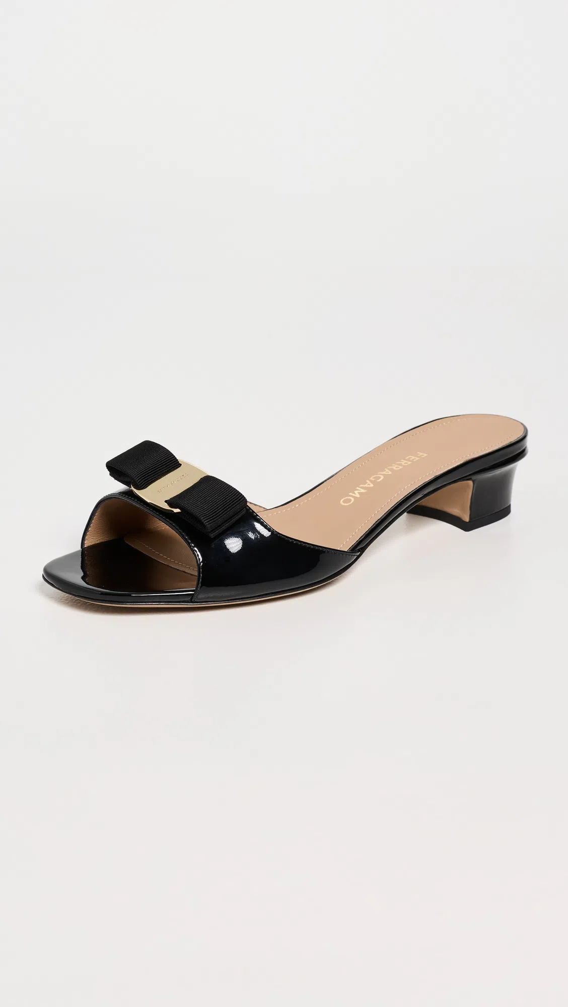 FERRAGAMO Vanilla Patent Leather Bow Mules In Brown