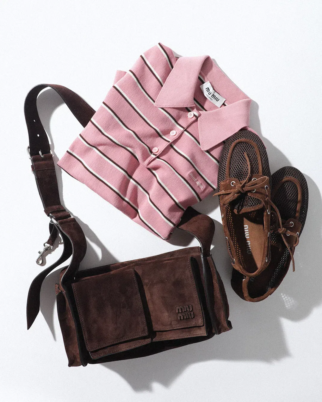 MIU MIU Suede Utilitaire Crossbody Bag Adjustable Strap In Brown
