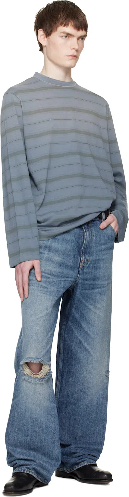 OUR LEGACY Mens Spray Fade Ghost Stripe Striped Boxy-fit Long-sleeve Cotton-shirt In Blue