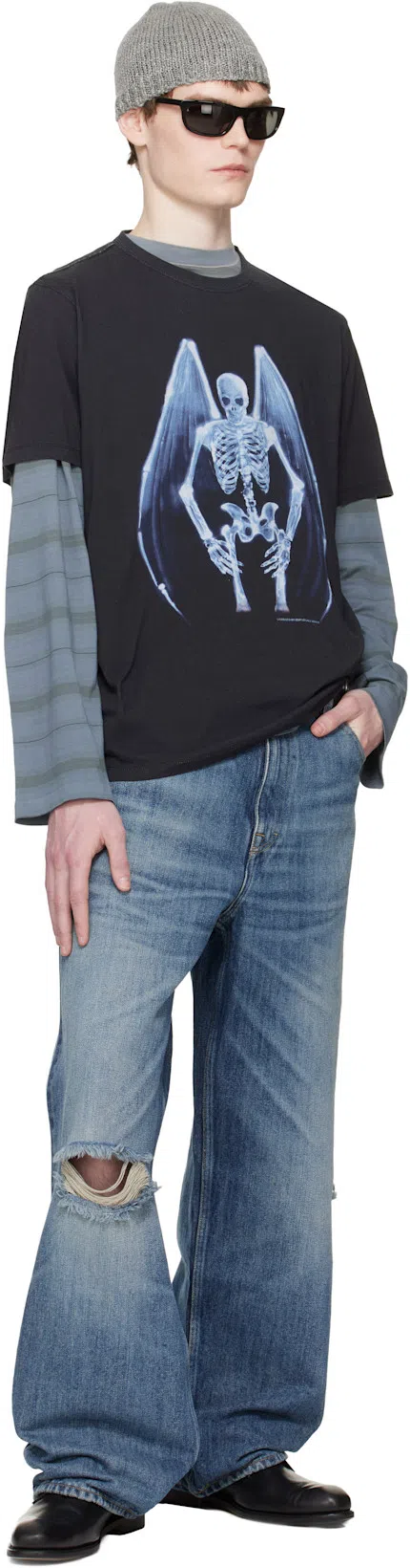 OUR LEGACY Mens Spray Fade Ghost Stripe Striped Boxy-fit Long-sleeve Cotton-shirt In Blue