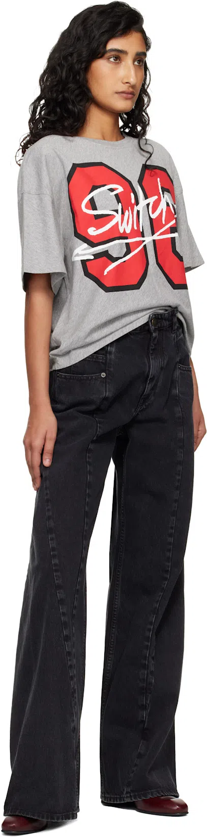 MAISON MARGIELA Black Jeans With Wide Leg And Four-stitch Moniker Logo In Denim Woman