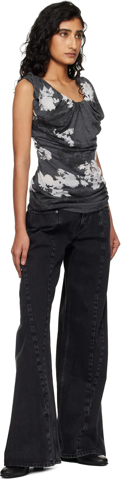 MAISON MARGIELA Black Jeans With Wide Leg And Four-stitch Moniker Logo In Denim Woman