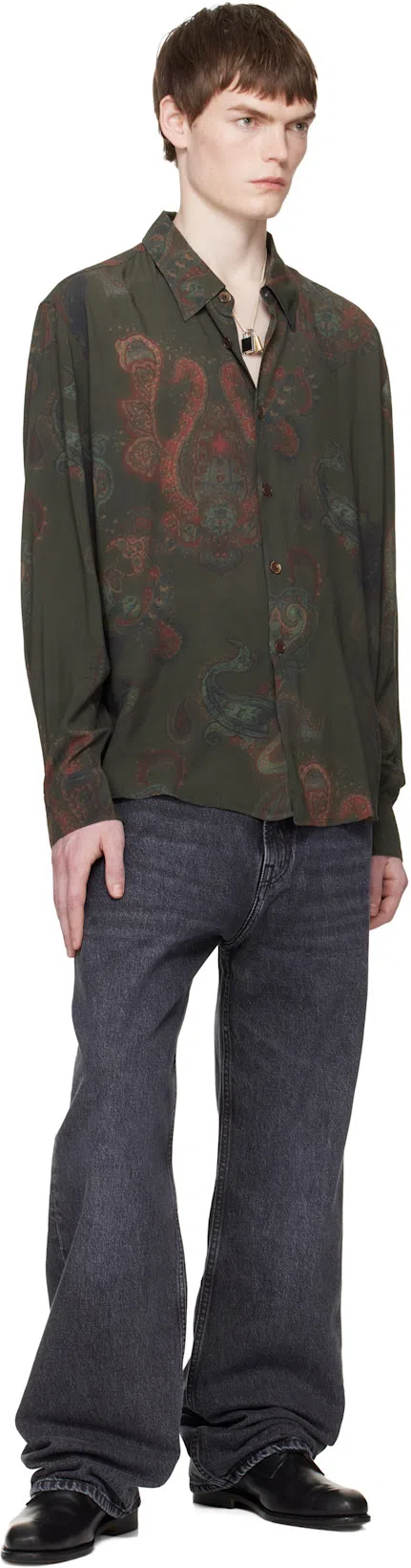 OUR LEGACY Casual Long Sleeve Shirt Paisley Pattern In Green
