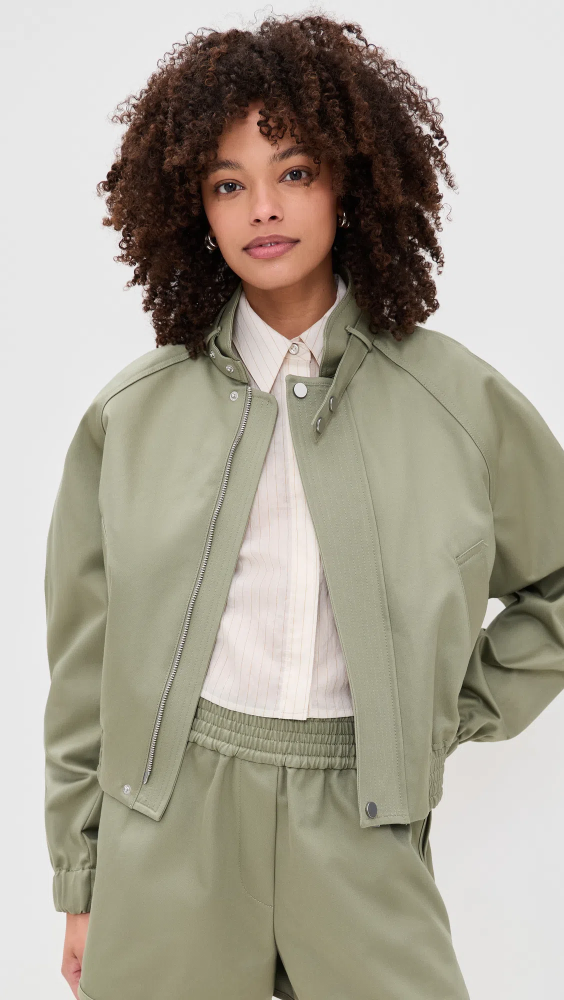 HELMUT LANG Cotton Twill Bomber Jacket In Green