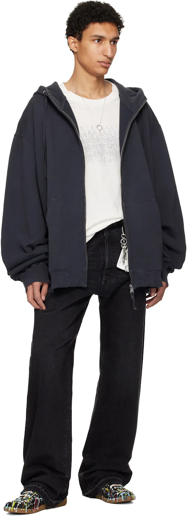 MAISON MARGIELA Replica Paint Splatter Leather Sneakers Size 10 In Black