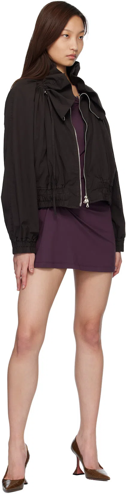 RABANNE Embellished Gathered Cut-out Cotton-blend Jersey Mini Dress In Purple