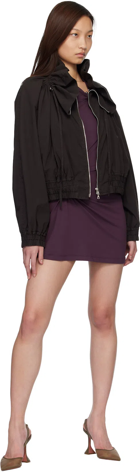 RABANNE Embellished Gathered Cut-out Cotton-blend Jersey Mini Dress In Purple