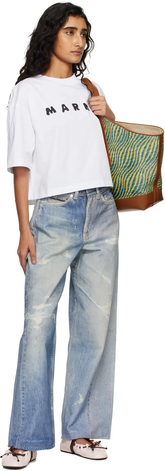 OUR LEGACY High Waist Boyfriend Jeans With Distressed Finish In Blue