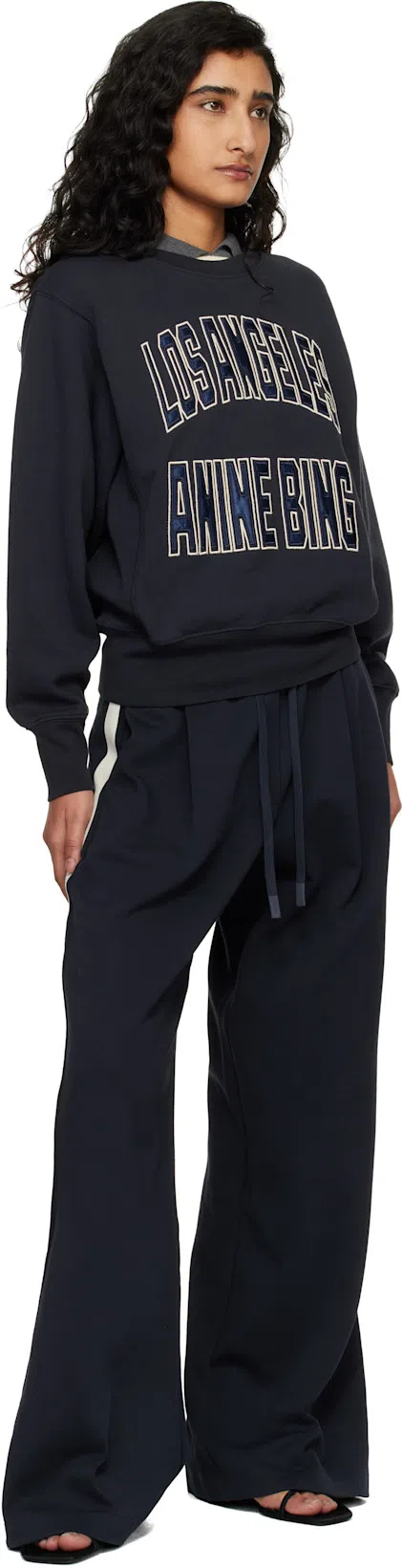 ANINE BING Womens Vintage Black Harry Logo-embroidered Cotton Sweatshirt In Blue