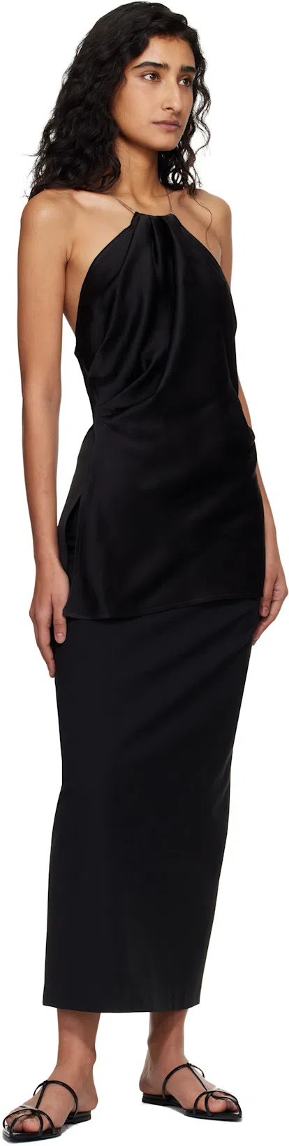 VICTORIA BECKHAM Chain-embellished Gathered Satin Top In Black