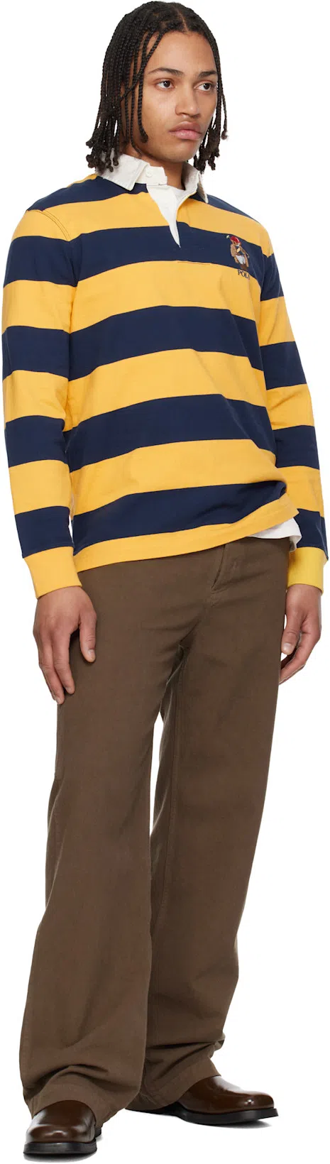 POLO RALPH LAUREN Long Sleeve Jersey Knit Society Bear Rugby Shirt In Yellow